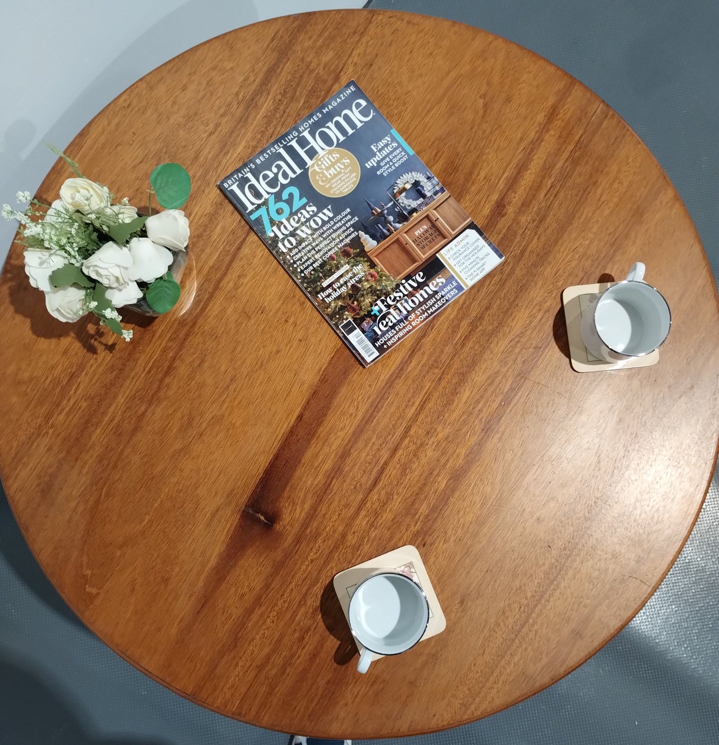 Circular wooden coffee table